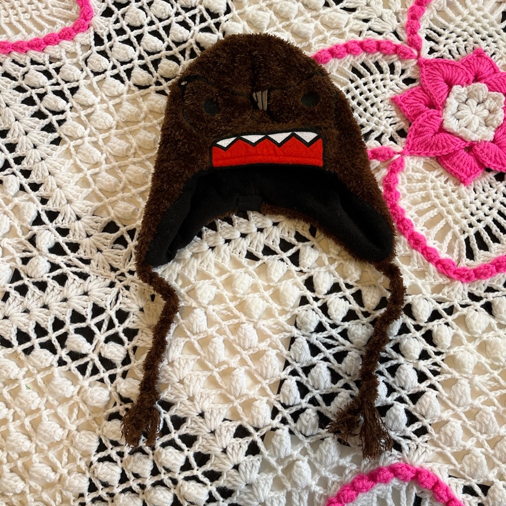 Domo Nerdy Unisex RARE Brown Fuzzy Trapper Hat Beanie Winter One Size EXCELLENT